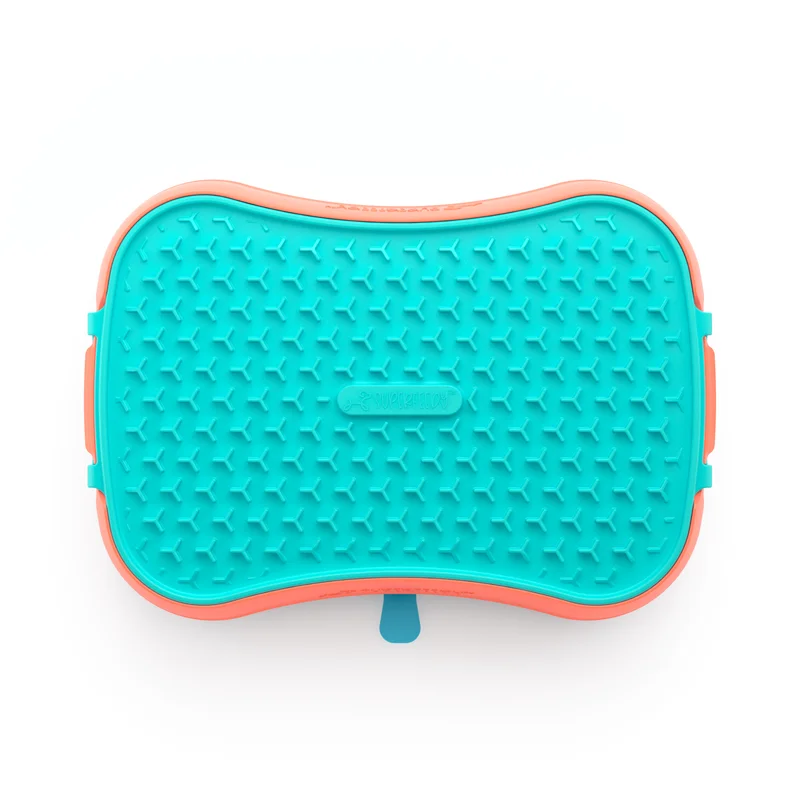 4-in-1 Slow Feeder Dog Bowl - Warm Ocean Red Bowl with Teal Lickmat