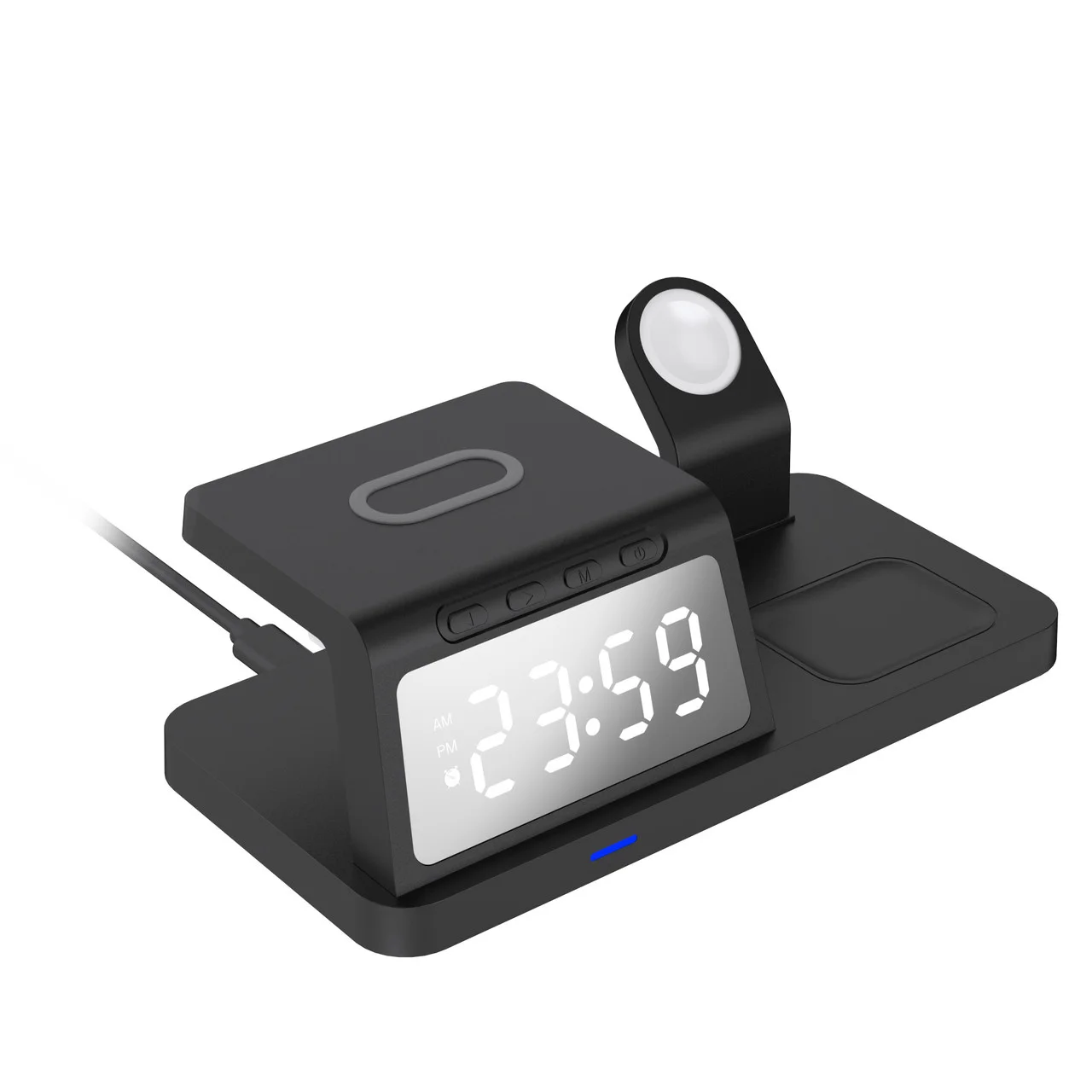 Laser 3-in-1 Wireless Charging Station with Alarm Clock - Black