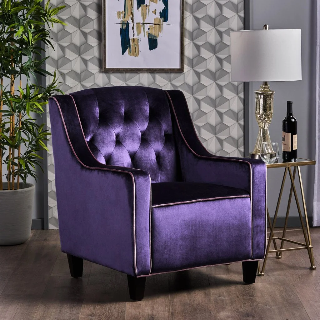 Lara Two Tone Tufted Plum New Velvet Club Armchair