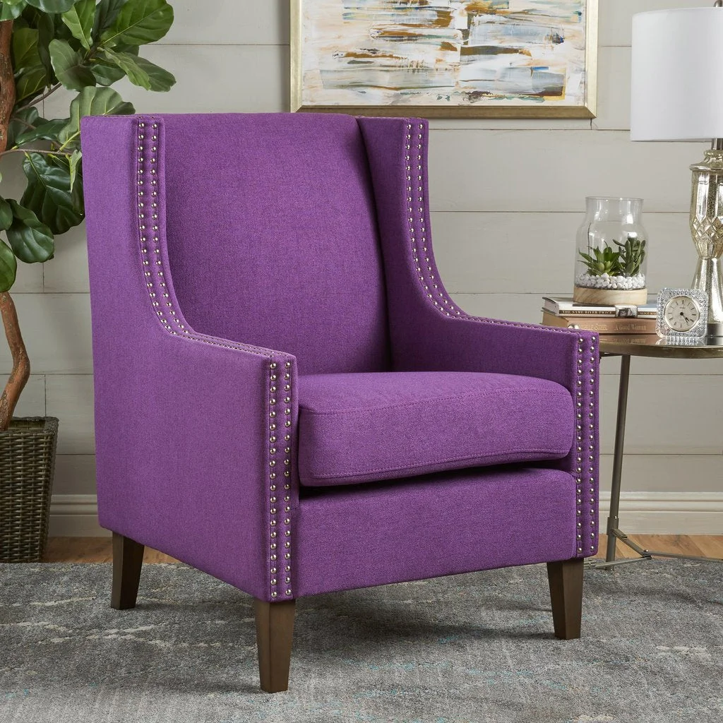 Cecilia Classic Studded Purple Wingback Club Armchair