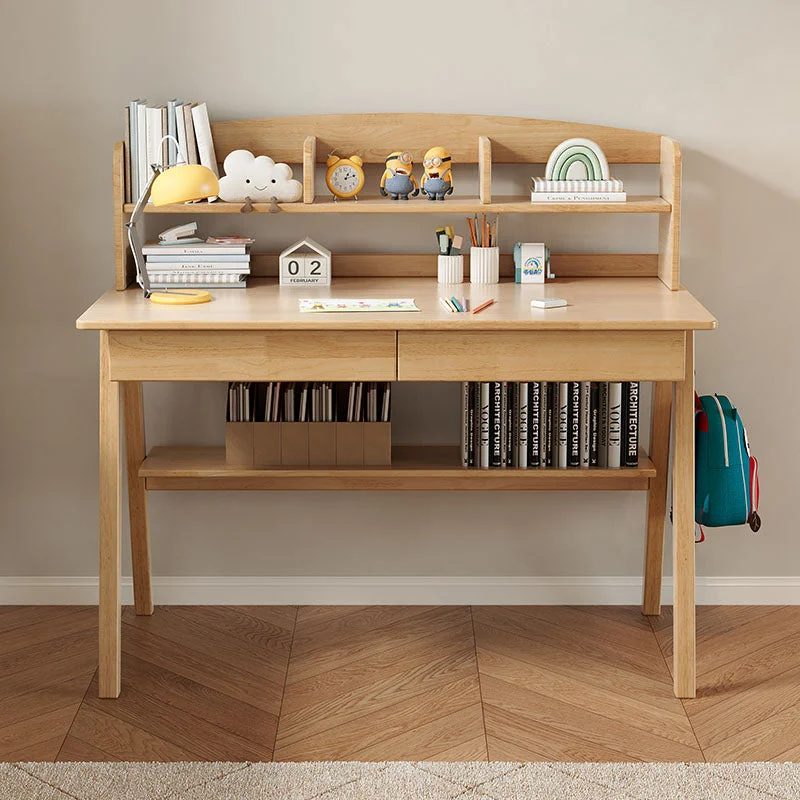 Solid Wood Study Desk with Shelf and Drawers/Rubberwood/Home Office Desk