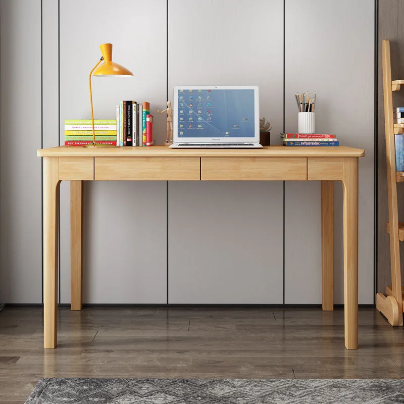 Mitch Solid Wood Study Desk /Rubberwood/Minimal Assembly/Natural Wood Colour