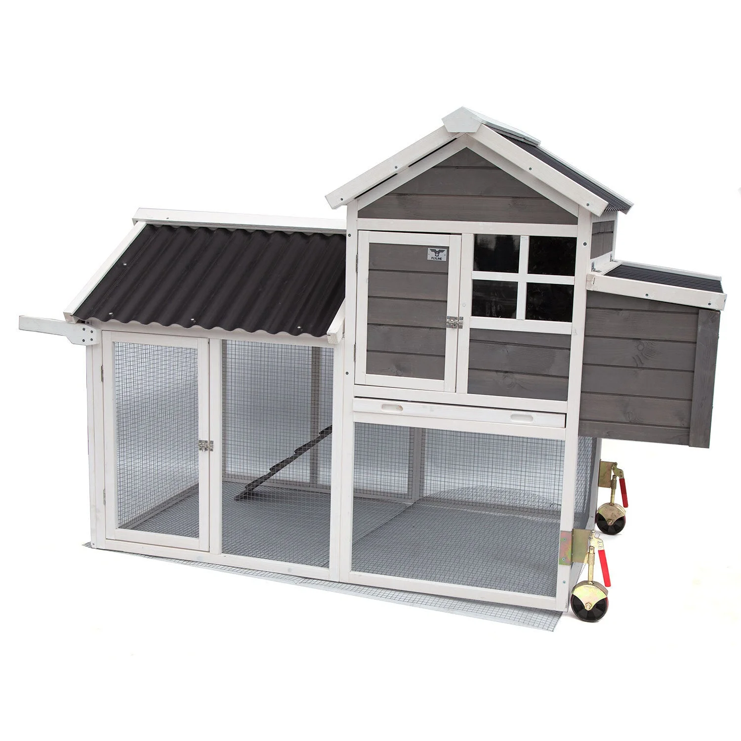 Samland WOODEN CHICKEN RANCH CHICKEN COOP WITH RUN ON WHEEL PVC ROOF