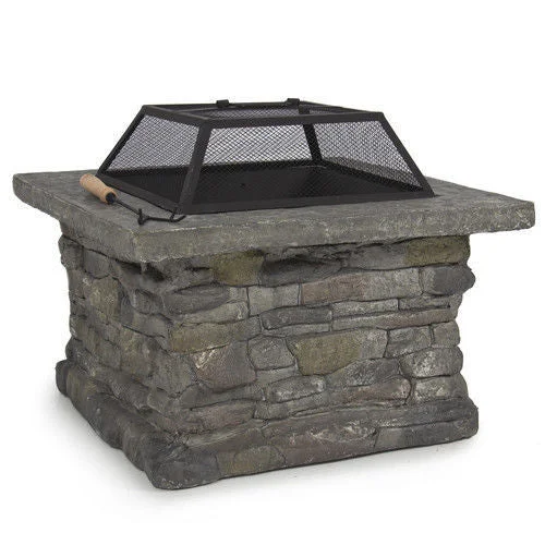 Samland STONE BASE OUTDOOR PATIO HEATER FIRE PIT TABLE WITH BBQ GRILL FIREPIT