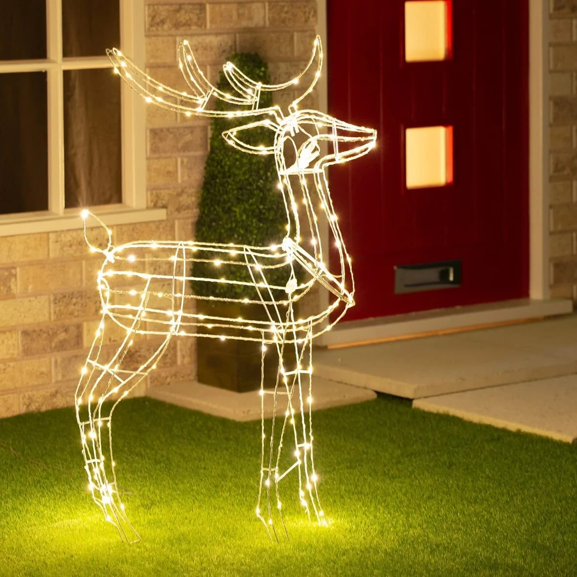 Samland Led Warm White Copper Wired 3d Standing Reindeer For Christmas Decoration