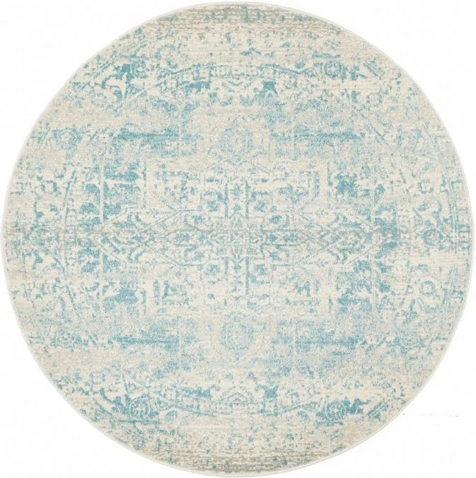 Evoke 253 White Blue Round by Rug Culture -200X200CM - ROUND