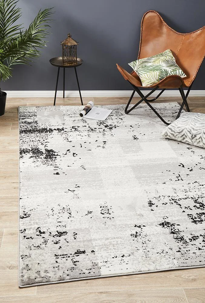 Alicia Modern Distressed Rug Grey Black Silver by Rug Culture - 290X200CM