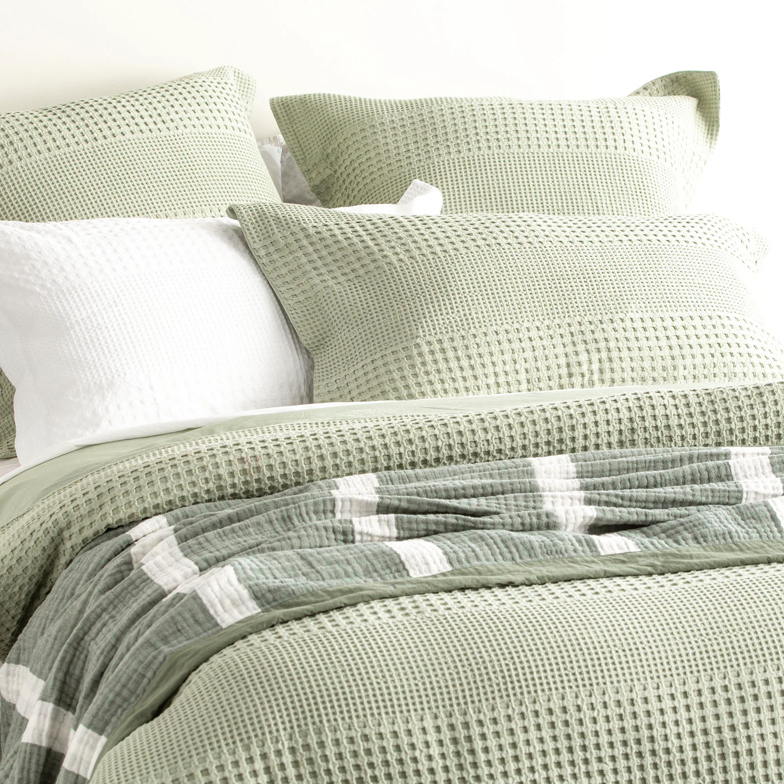 Elegance Waffle Cotton Jacquard Moss European Pillowcase by Renee Taylor