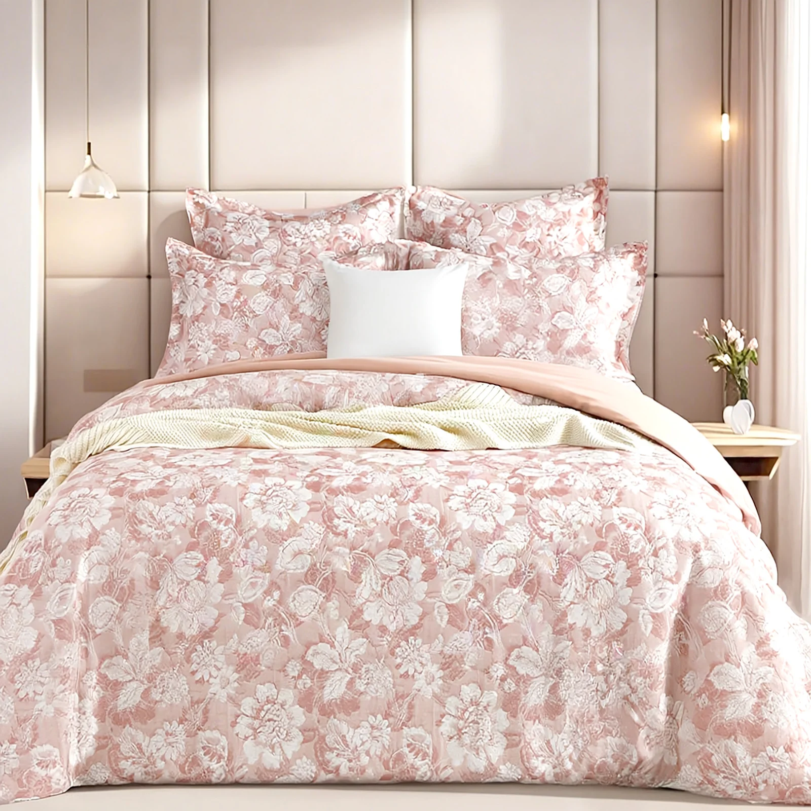 Aura Blush Jacquard Queen Quilt Cover Set by Renee Taylor