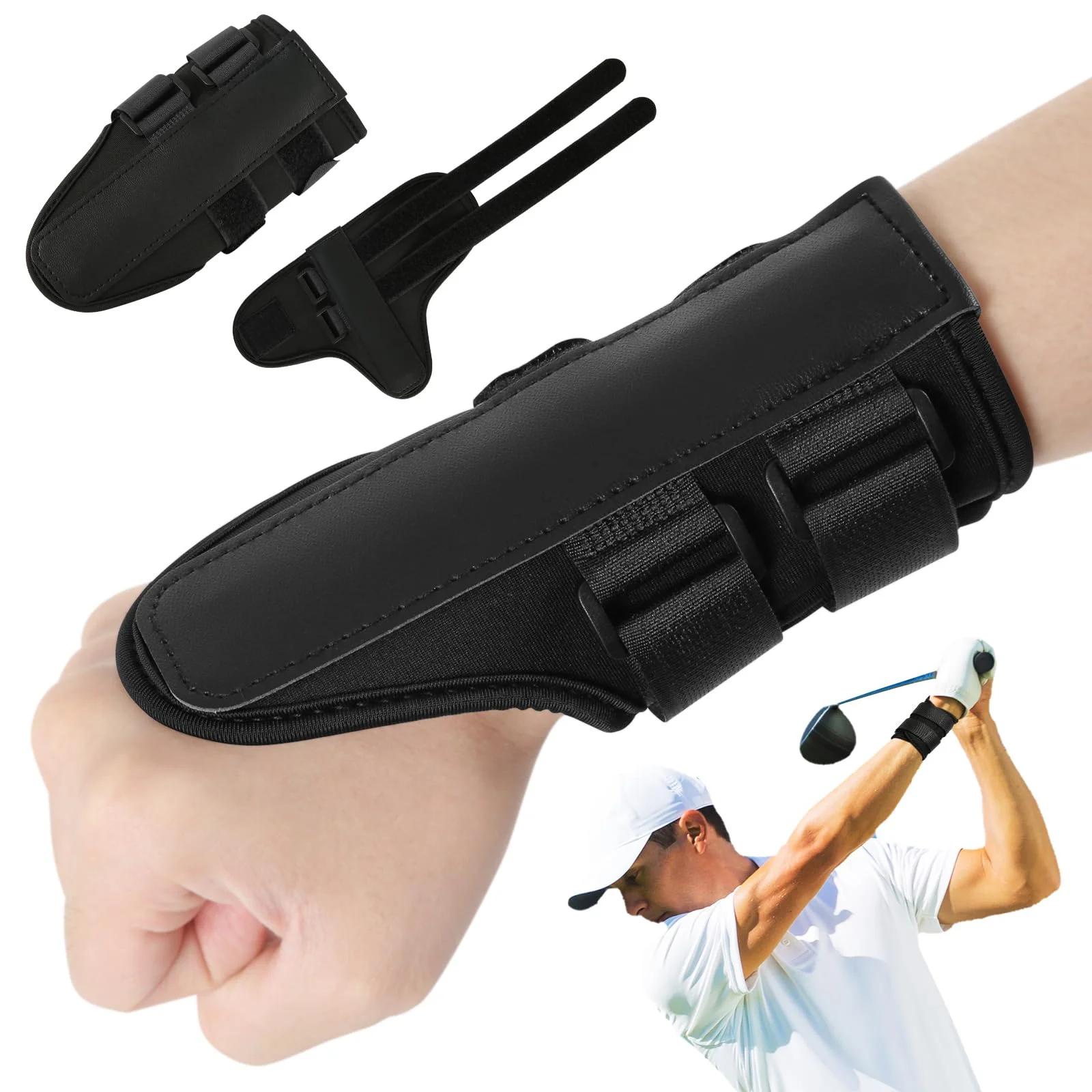 Golf Wrist Alignment Trainer for Home & Range Practice – 2-Pack Adjustable Swing Correction Brace for Beginners and Pros (Black) 