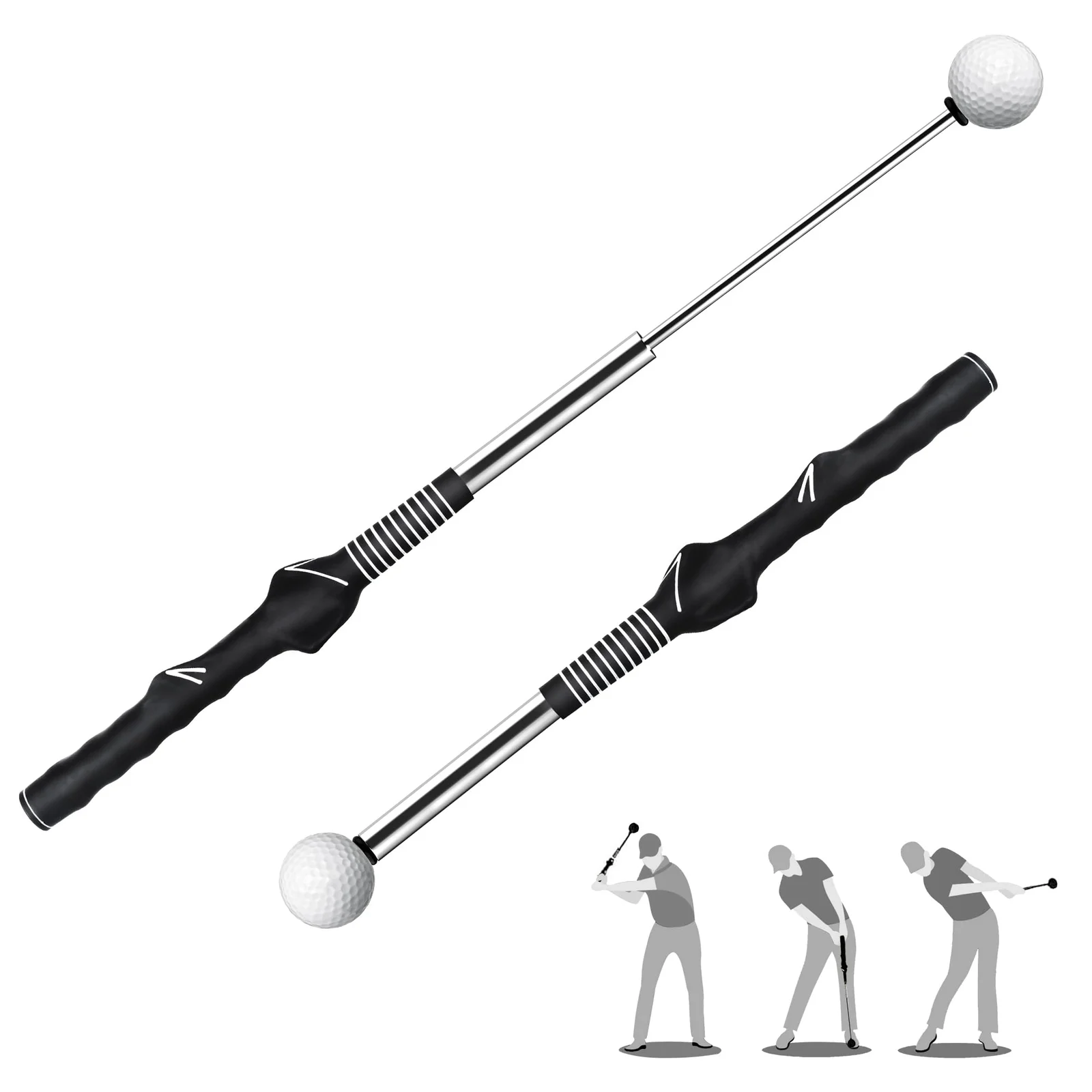 Retractable Golf Swing Trainer with Click Sound – Black Adjustable Tempo Training Aid for Home, Office & Driving Range Practice (Black)