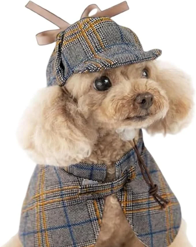pet products Dog Costume-Cute Detective Pet Clothes Set Halloween Cosplay Party Outfit Winter Fashion Cape Cloak Hat for Small Medium Dog & Cat Kitten
