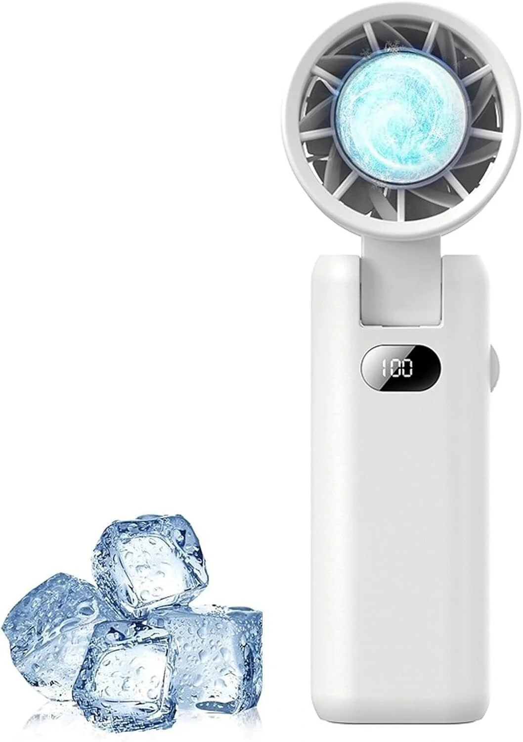 Portable Handheld Turbo Fan with Cooling Tech, Digital Display, 100-Speed Control, Rechargeable 4-in-1 Personal Fan for Travel, Outdoor, Office (White)