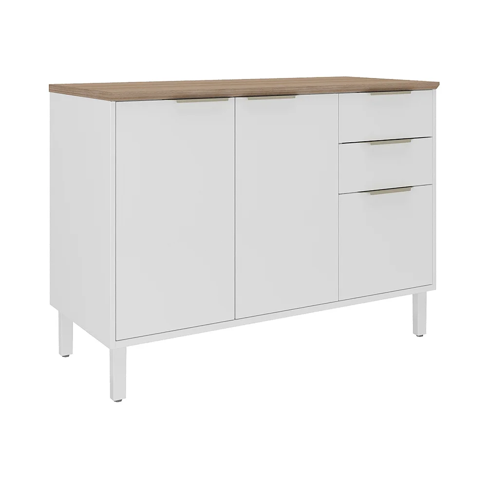 Base Kitchen Steel Cabinet/Cupboard with 3 Doors + 2 Drawers - Renova White Flat Pack DIY