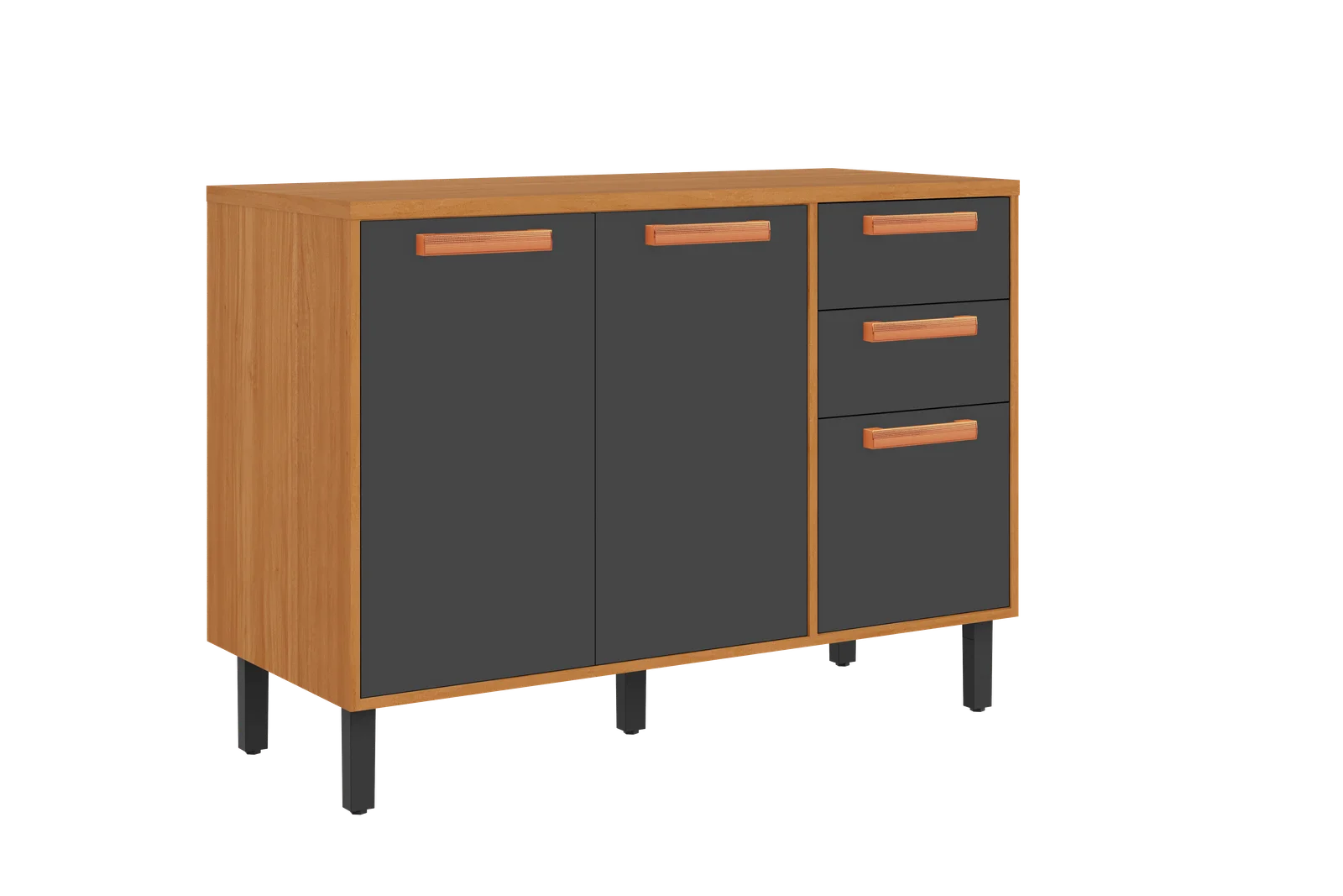 Base Kitchen Wooden Cabinet/Cupboard with 3 Doors + 2 Drawers in Cinnamon Finish - Napoles Graphite Flat Pack DIY