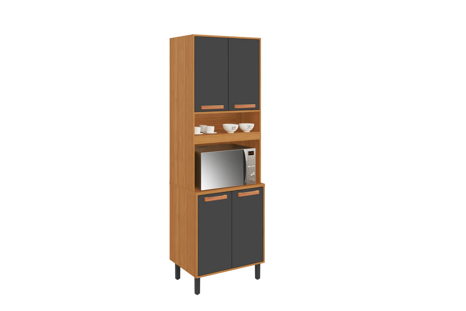 Flat Pack DIY Wooden Kitchen Cupboard/Pantry with 4 Doors + 6 Shelves in Graphite and Cinnamon Finish - Napoles