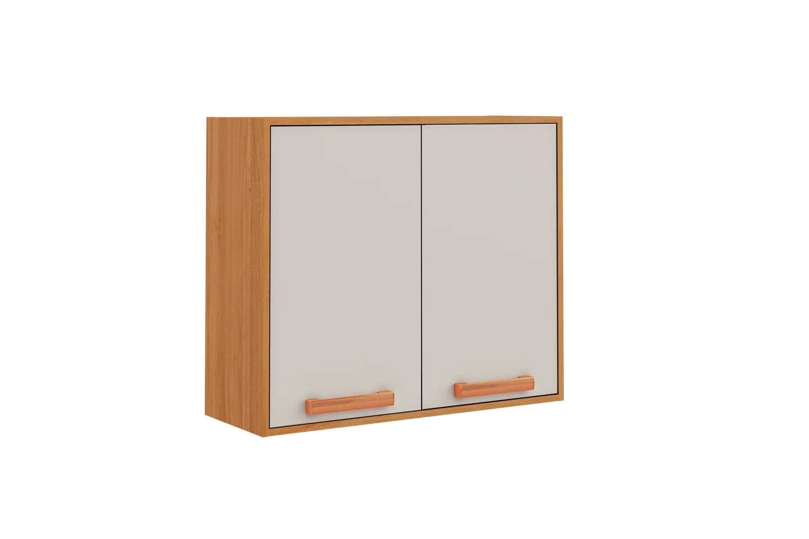 Flat Pack DIY Wooden Kitchen Wall Cabinet with 2 Doors + 2 Shelves in White and Cinnamon Finish - Napoles