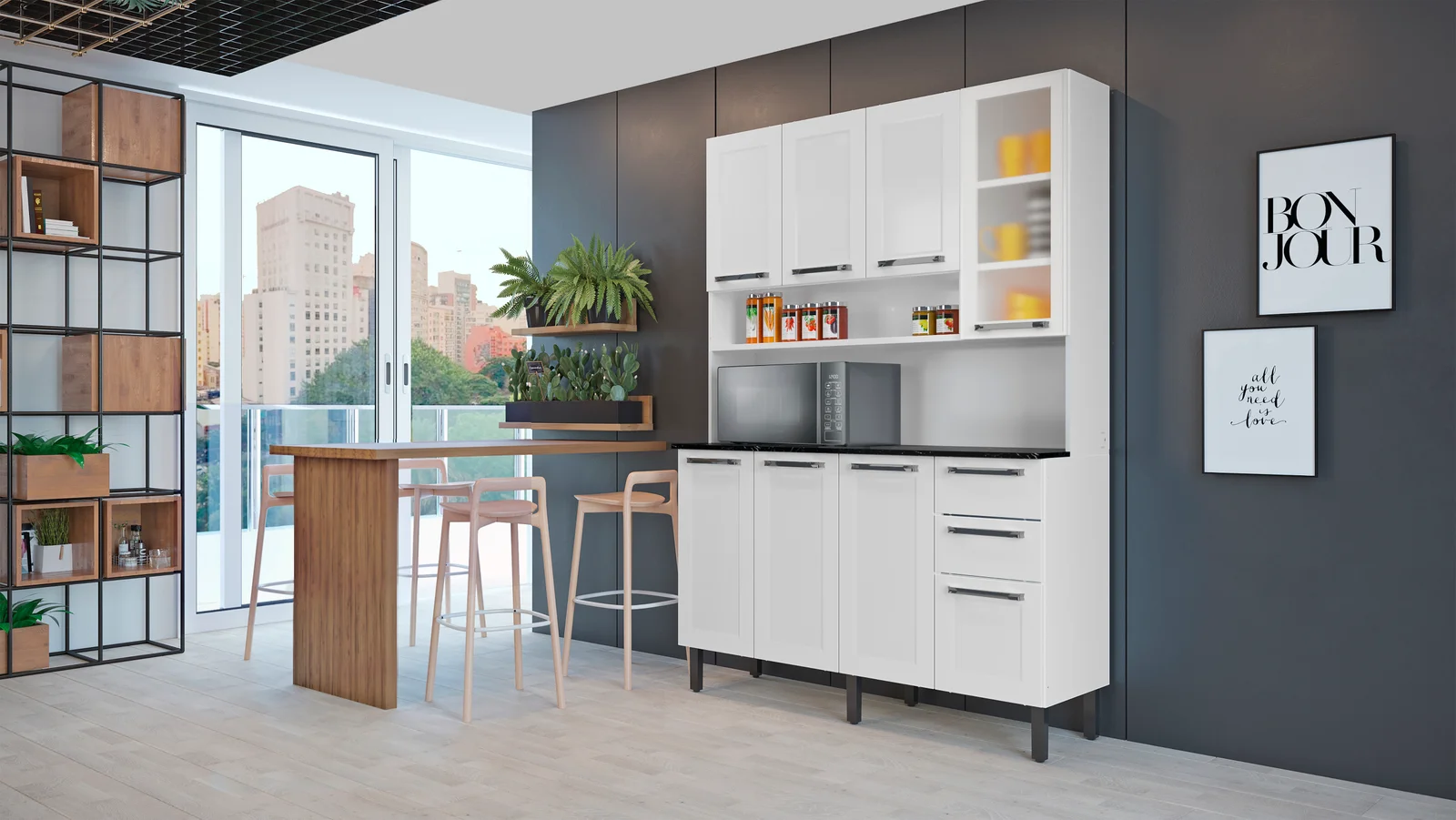 Free Standing White Flat Pack DIY Steel Kitchen Cupboard/Pantry with 8 Doors + 2 Drawers - Florenca