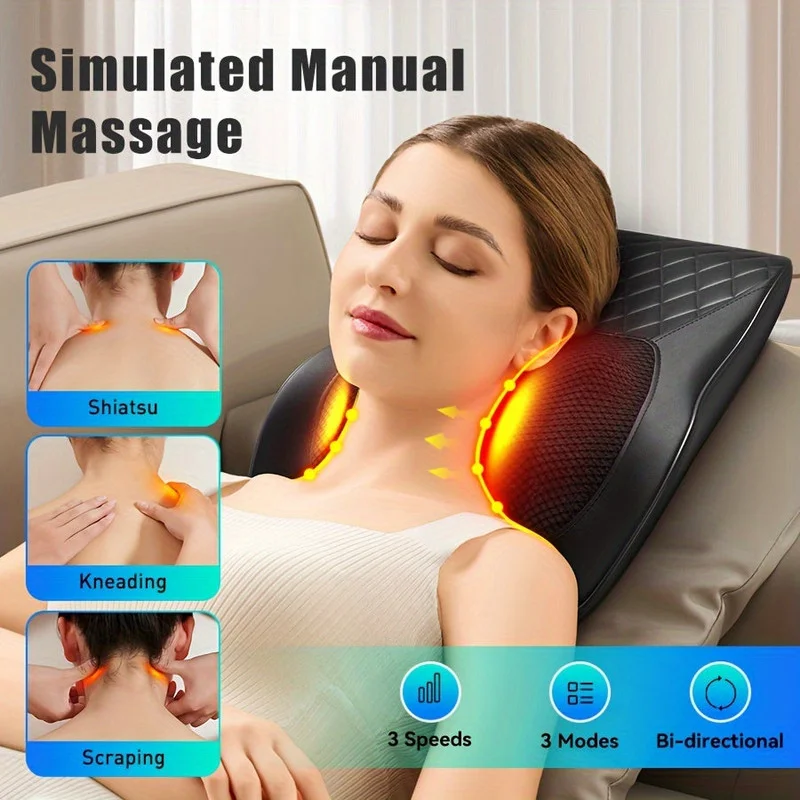 Heated Neck & Back Massager Pillow