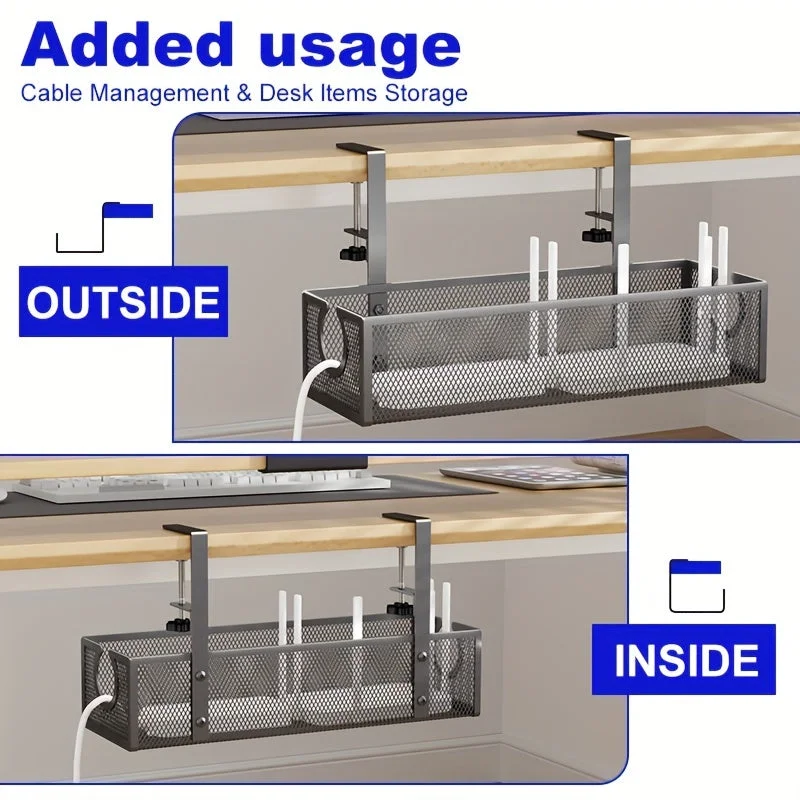 No-Drill Wire Organizer Under-Desk Cable Tray