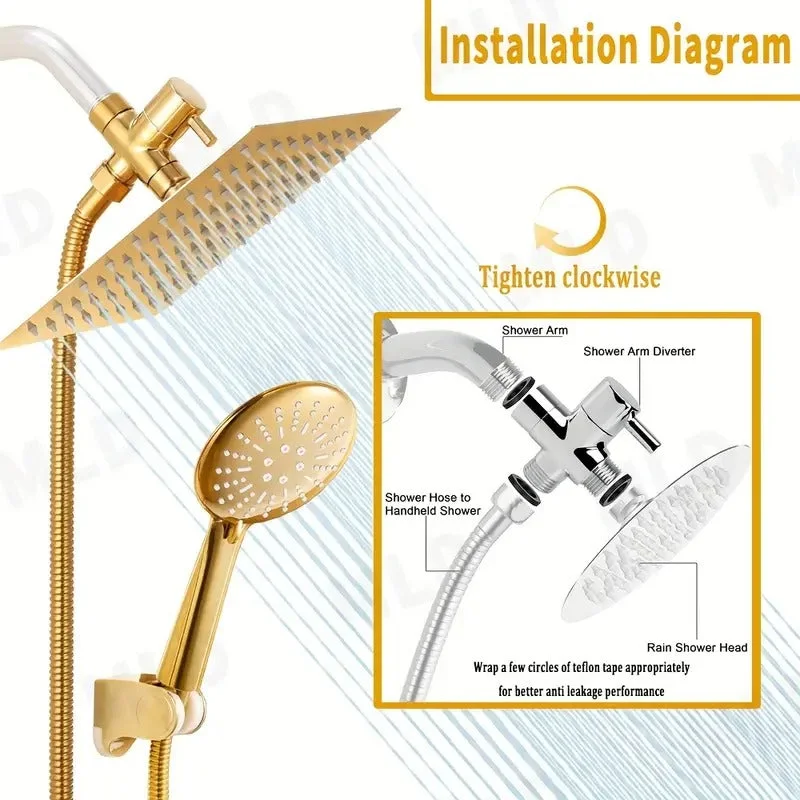 Golden Rainfall Shower Head Handheld Combo Set