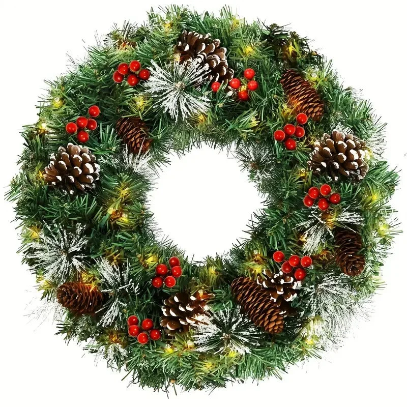 Christmas Wreath Pre-Lit Pine Cone LED Decoration