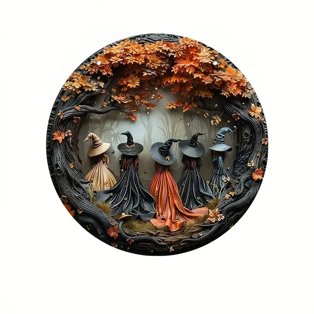 Halloween Gothic Witch Wooden Hanging Sign 20 x 20 cm
