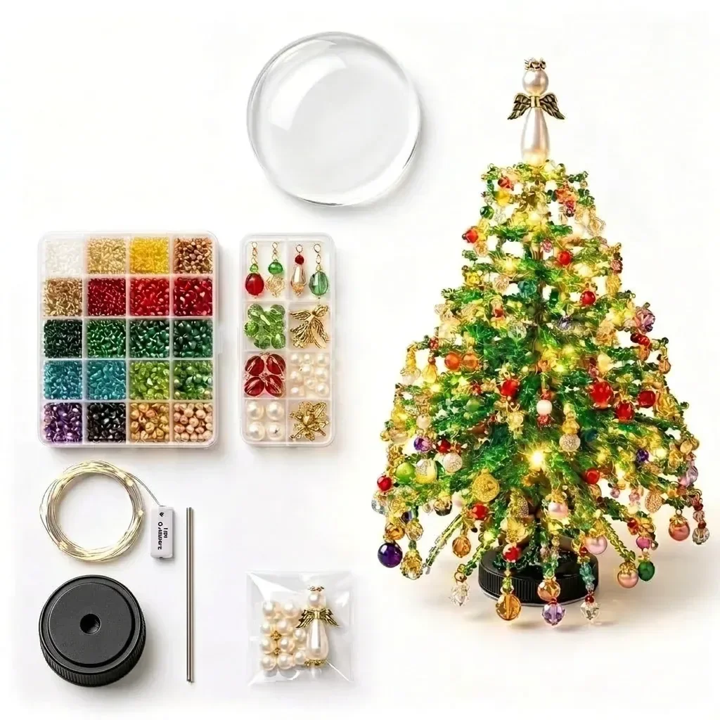 DIY Crystal Beaded Tree Craft Kit with LED Lights, Halloween & Seasonal Themes