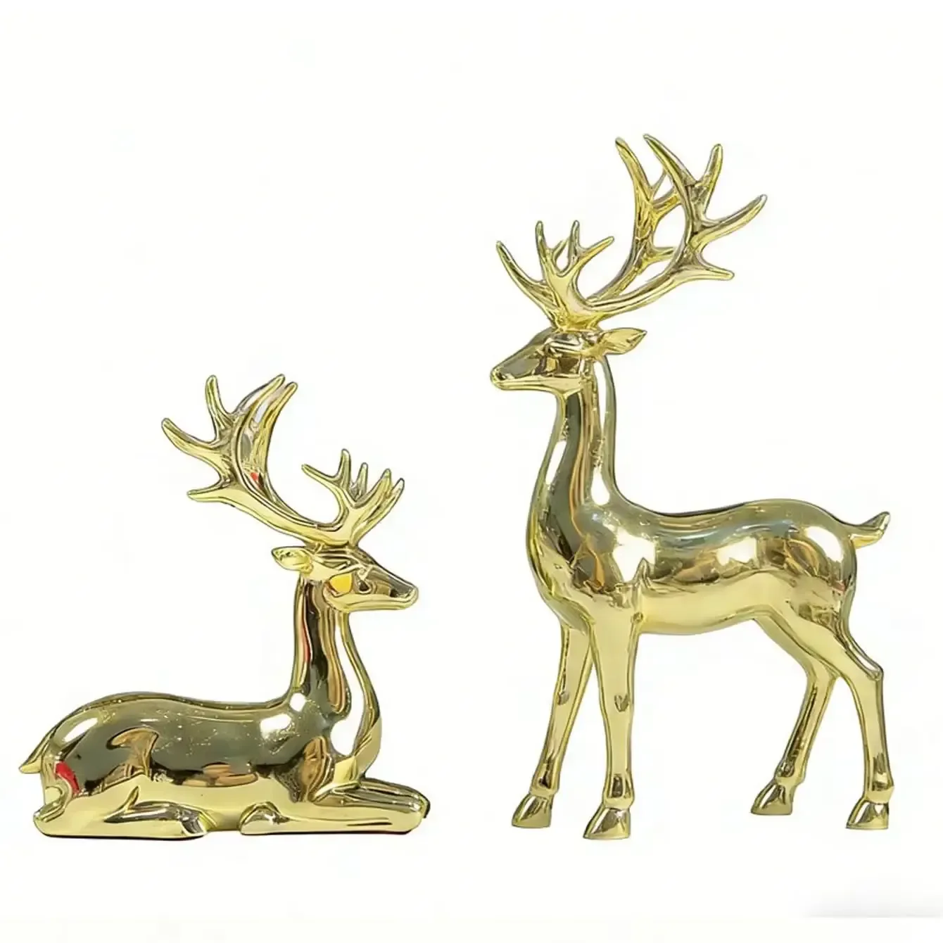 Trendbay Gold Reindeer Christmas Ornament Set of 2 Standing & Sitting Figurines