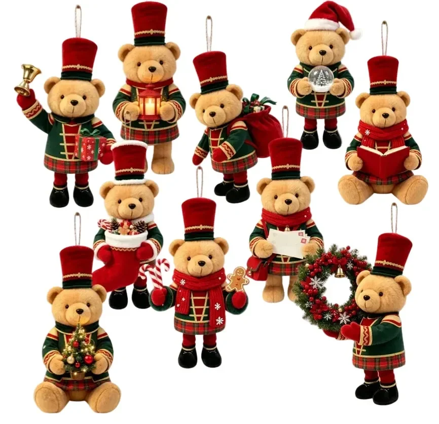 Wooden Bear Christmas Ornament Set, 20-Piece Flat Assorted Designs 7.8 cm