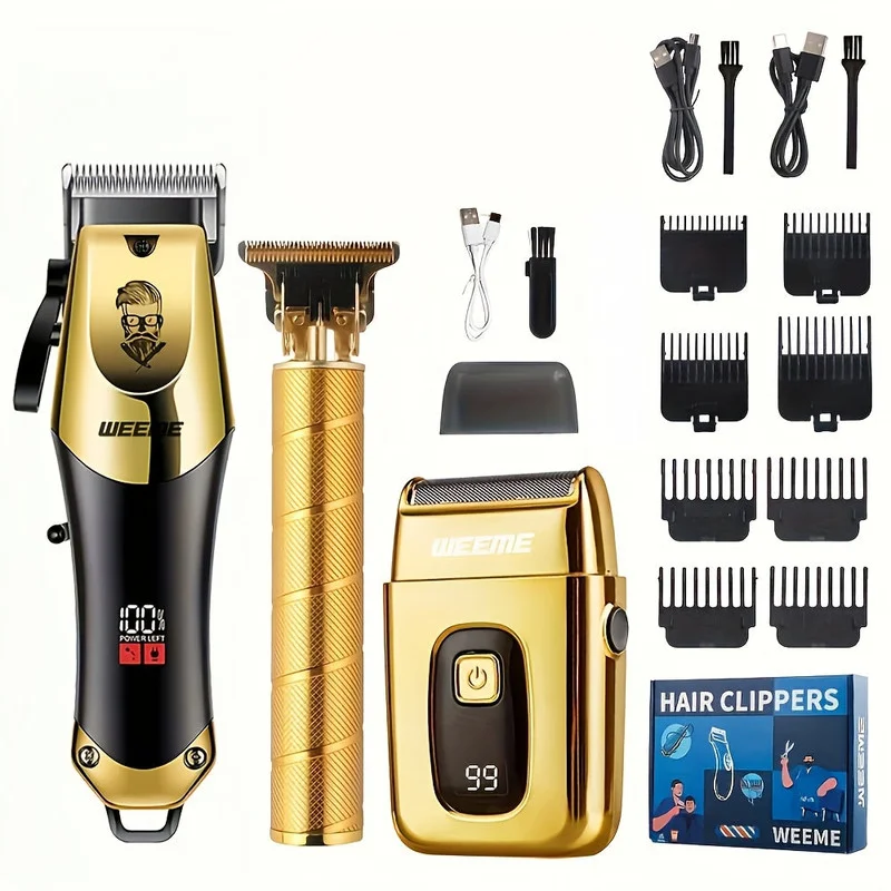 Golden Hair Clipper Razor Trimmer Set for Men