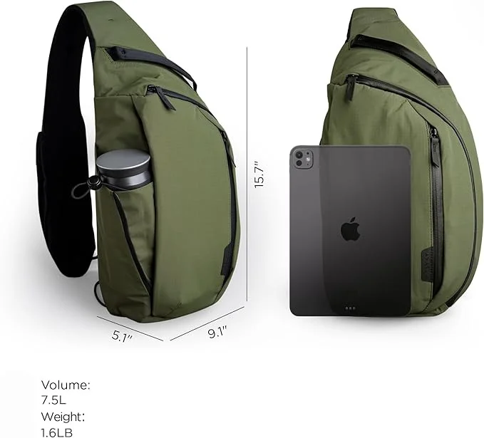 Crossbody Left Shoulder 7.5L - Crossbody Bag Men,Sling Backpack - Fits 12" Tablet - Single Shoulder-Green