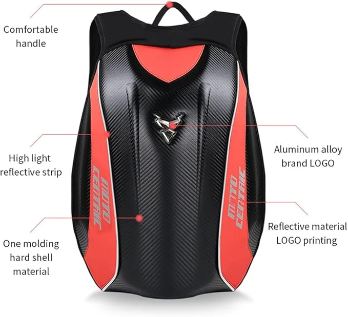 Motorcycle Backpack Waterproof Carbon Fiber-Red