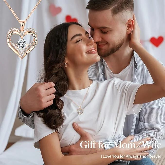 18K Rose Gold Necklaces for Women, 926 Sterling Silver Gifts for Mothers Day, Jewelry for Wife Mom Her Girlfriend, Birthstone Diamond Necklace for Birthday Anniversary, Heart Pendant Jewelry-MAY