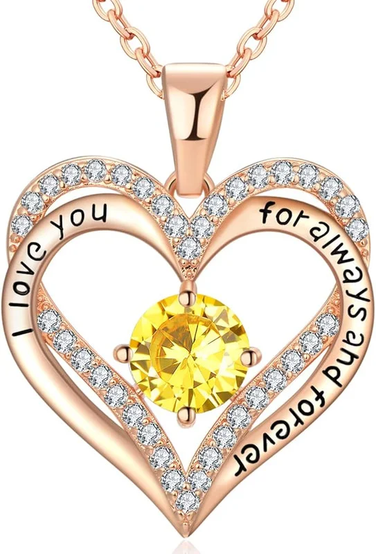 18K Rose Gold Necklaces for Women, 929 Sterling Silver Gifts for Mothers Day, Jewelry for Wife Mom Her Girlfriend, Birthstone Diamond Necklace for Birthday Anniversary, Heart Pendant Jewelry-NOV