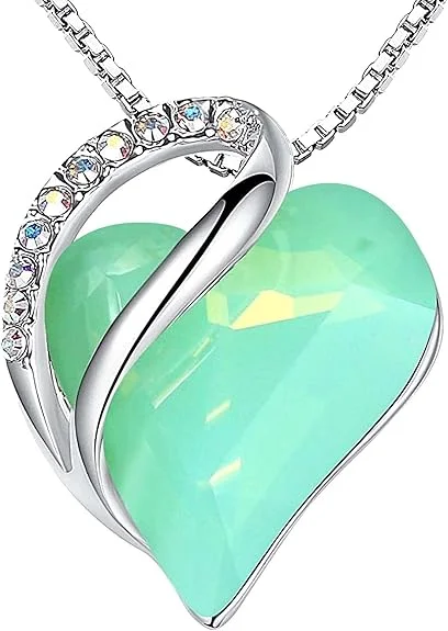 Infinity Love Heart Necklace, Birthstone Necklace for Women, Jewelry for Women with Healing Crystals, Allergy Free Pendant Necklace-17-Luck-Opal Green
