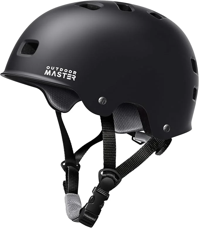 OutdoorMaster Skateboard Cycling Helmet - Two Removable Liners Ventilation Multi-Sport Scooter Roller Skate Inline Skating Rollerblading for Adults-Black-Medium