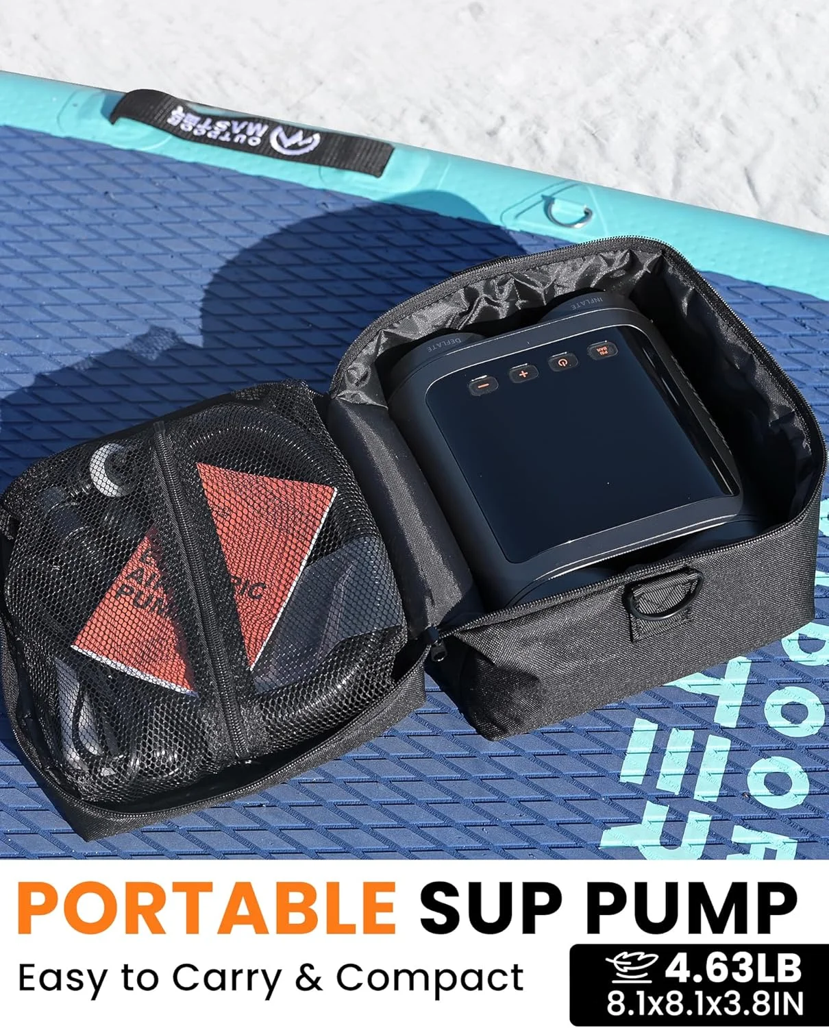 OutdoorMaster Vortex Pro 57.7Wh Rechargeable Paddle Board Pump Portable, Electric SUP Pump Battery for 3 SUPs Inflation & Deflation, Max 20PSI 12V/15. thumbnail 4