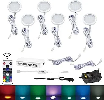 RGB Color Changing LED Under Cabinet Lighting Kit,Aluminum Slim Cabinet LED Puck Lights for Kitchen Counter Wardrobe Counter Furniture Shelf Ambiance Christmas Xmas Decoration Lighting