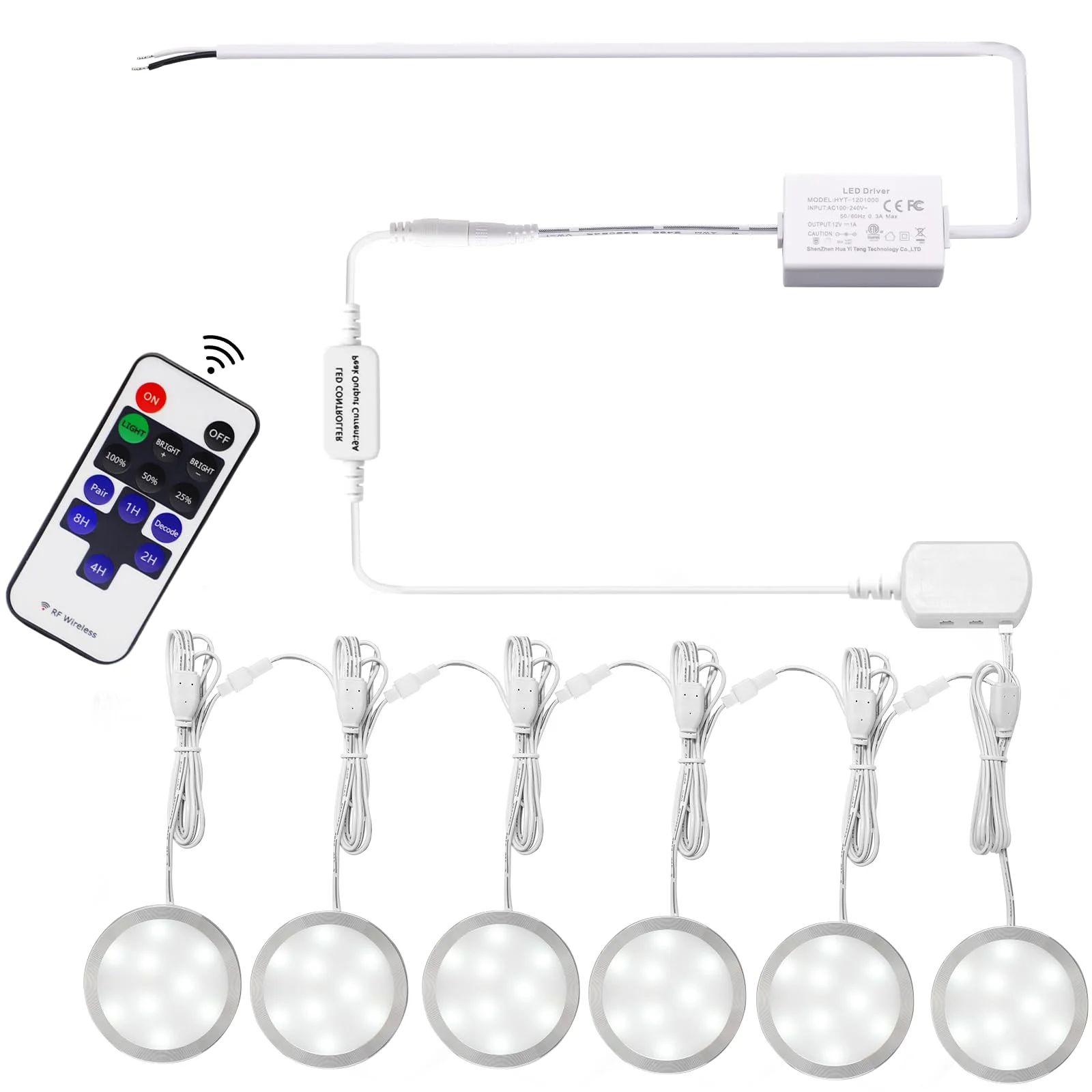 Linkable Under Cabinet LED Lighting 12V Slim Aluminum Dimmable Puck Lights Direct Wired with RF Remote Control for Kitchen Lighting(6pack,Daylight White)