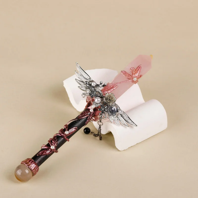 Handmade Crystal Wand, Natural Raw Gemstone Scepter, Magic Healing Wand Rose Quartz