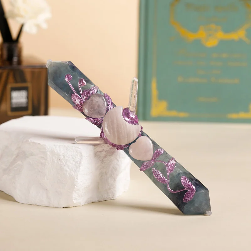 Handmade Crystal Wand Natural Stone Scepter Raw Gemstone Magic Wand Healing Tool Green Fluorite B