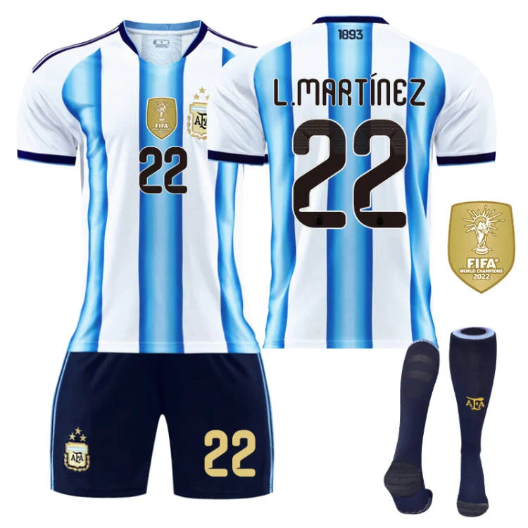 2026 FIFA World Cup Argentina Home Jersey #10 Messi #9 Alvarez #22 Martinez #20 Enzo Football Shirt Fan Edition Children/Adult Sizes 16-XXL(L. Martínez + SizeM)