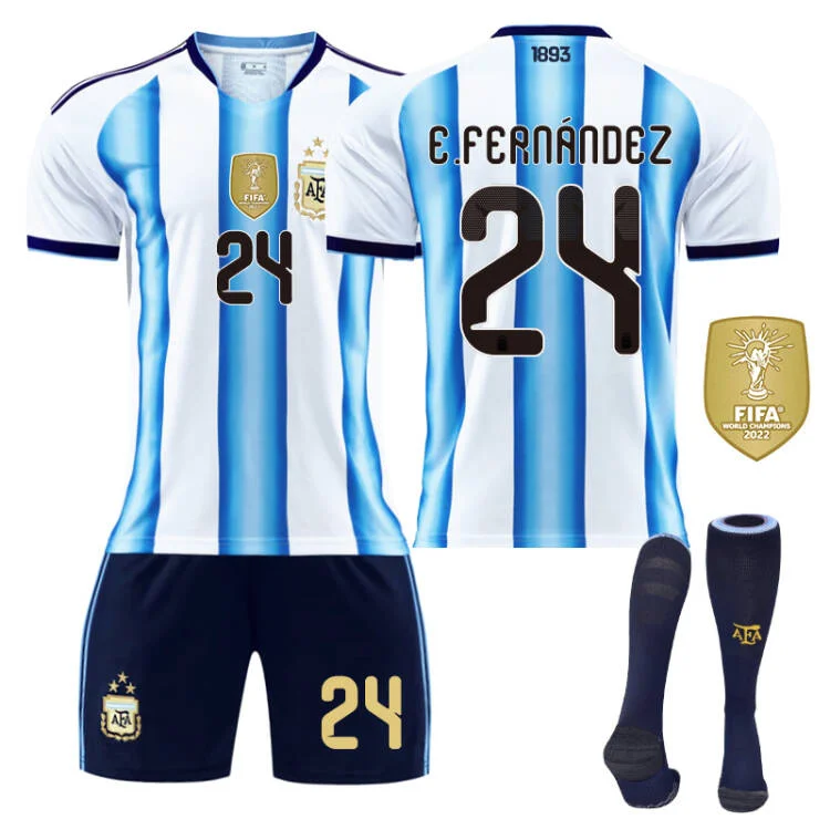 2026 FIFA World Cup Argentina Home Jersey #10 Messi #9 Alvarez #22 Martinez #20 Enzo Football Shirt Fan Edition Children/Adult Sizes 16-XXL(Enzo Fernández + Size20)