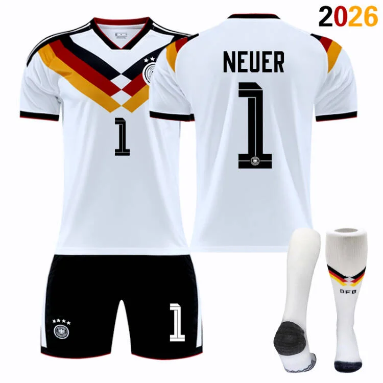 2026 FIFA World Cup Germany Home Football Jersey #Manuel Neuer #Joshua Kimmich, #Kai Havertz, #Toni Kroos, #Jamal Musiala, #Nick Woltemade, #Thomas Müller, #Florian Wirtz, #Leroy Sané Fan Version Football Jersey Children/Adult Sizes Breathable Fabric(Manu