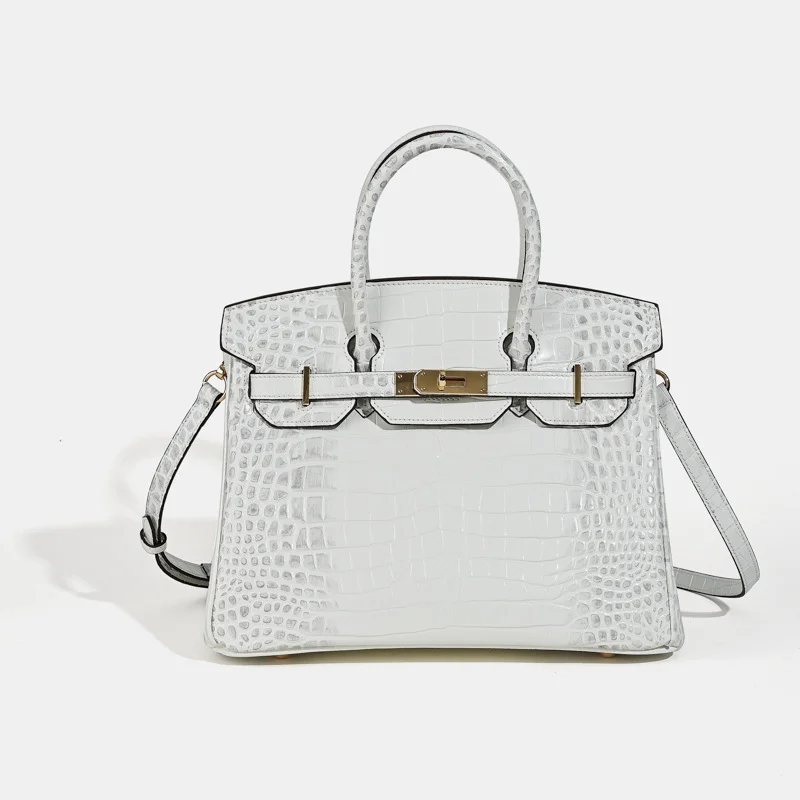 2025- Euro-american Elegant Crocodile Leather Handbag Bag - Birkin 30,white ,palladium Hardware