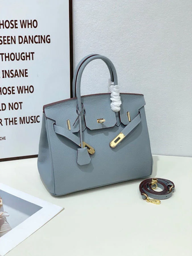 2025- Euro-american Elegant Crocodile Leather Handbag Bag - Birkin 30,blue-white ,palladium Hardware