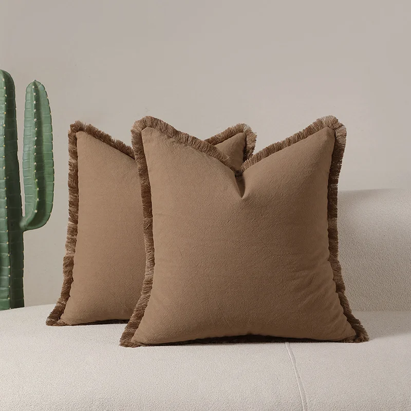 1 pc New Light Luxury modern Bohemian style pillowcase, fringed pillow cushion cover (brown)