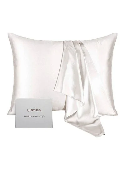 A pair of solid-color silk-like pillowcase pillowcase and envelope pillow (white)