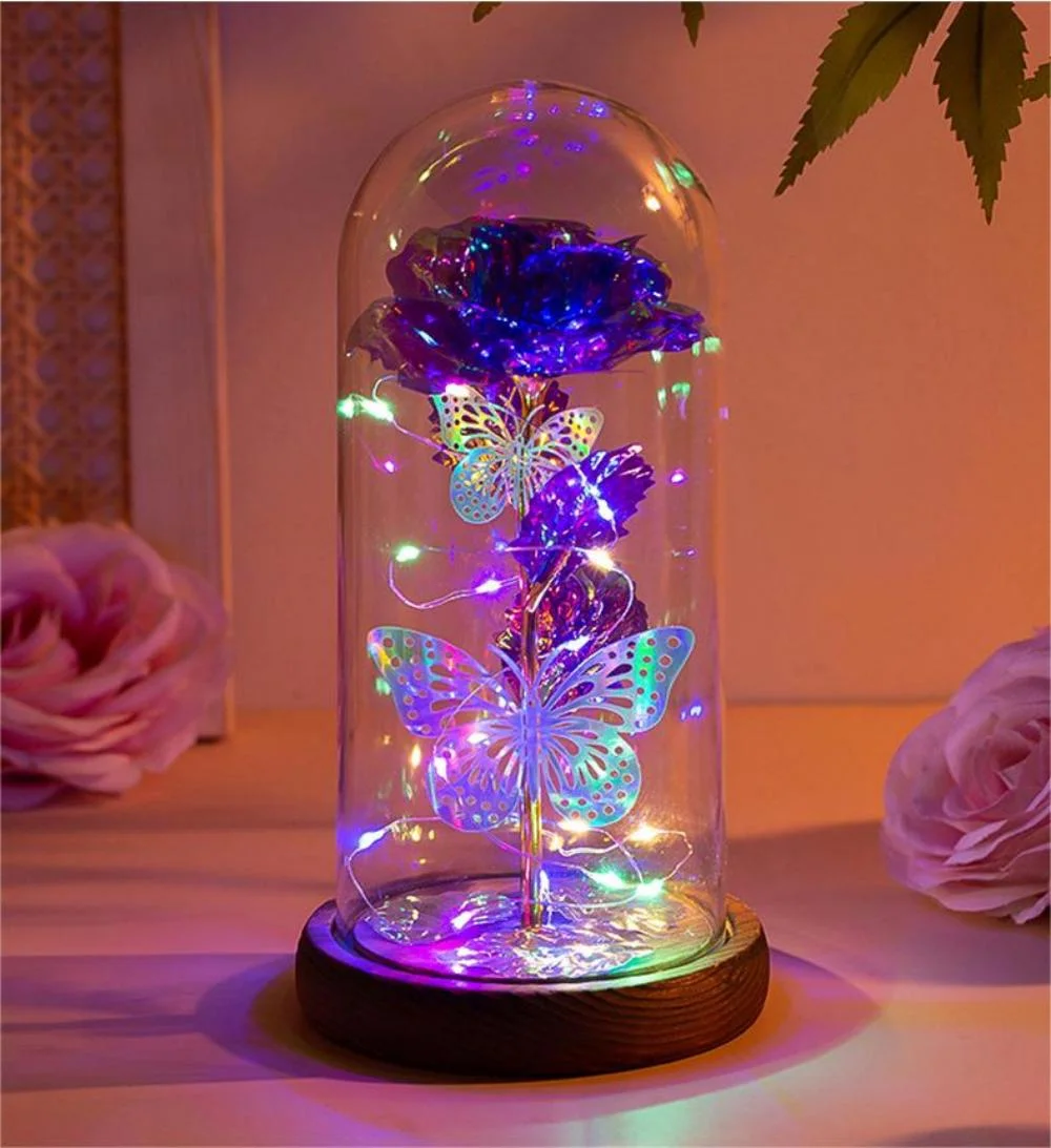 Purple & Silver Butterfly Lantern - Festive Decorative LED Light